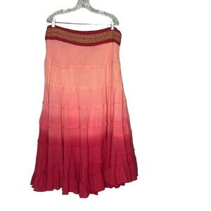 Womens Size 14 Ombre Summer Boho Ruffle Tiered Long Broomstick Fairy Maxi Skirt